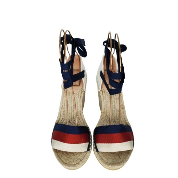 Gucci Lilibeth Sylvie Web Multicolor Canvas Wedge Espadrille Sandals - Picture 2 of 9